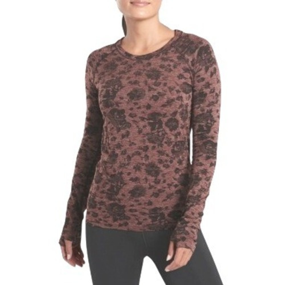 Athleta Momentum Top Spacedye Floral Dried Cinnamon SIZE XS Long Sleeve Athletic